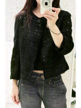 CHANEL 2000 Cruise 00C Vintage Black Sequin Embellished Top Jacket Twin Set 40